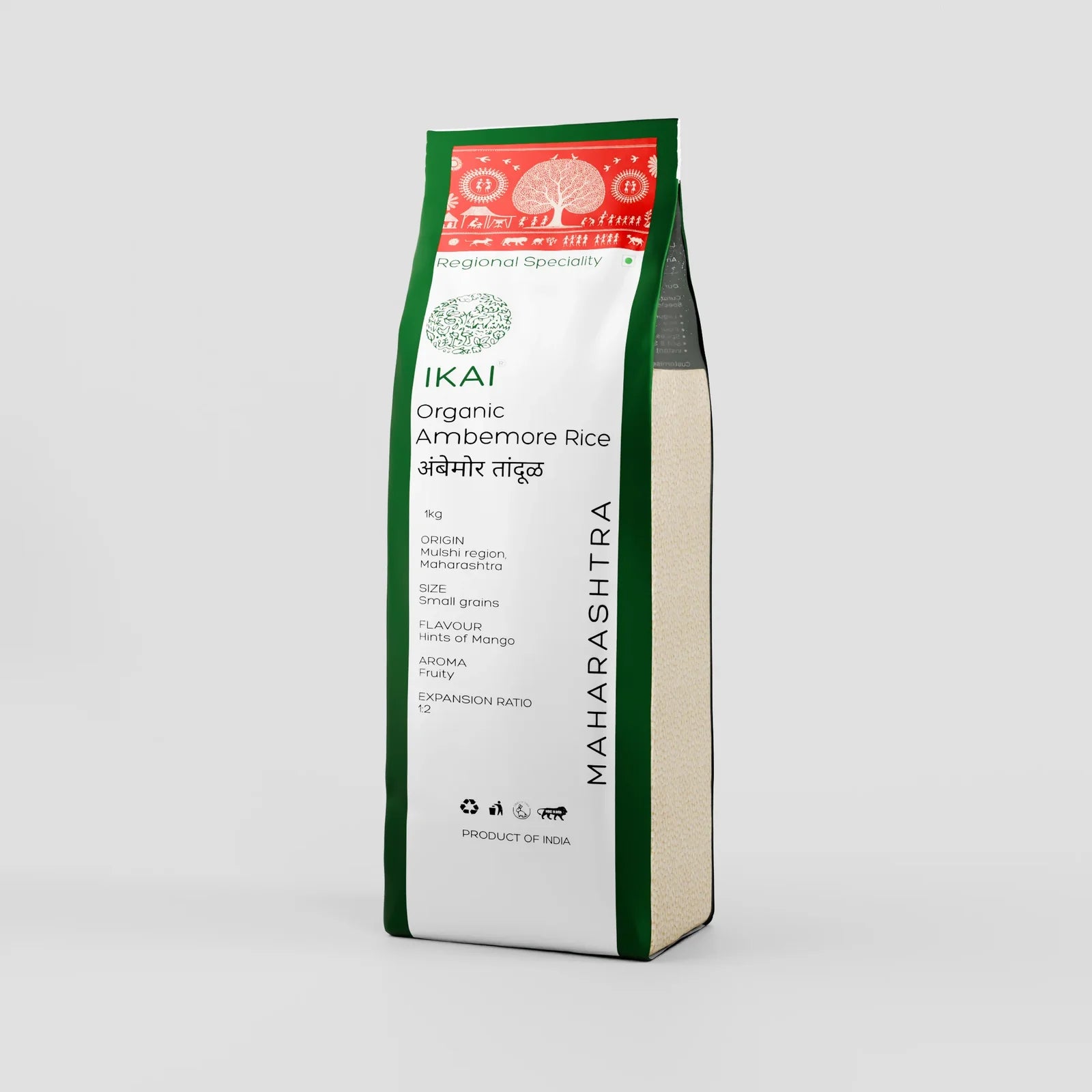 Rice | Ambemore Rice -Regional Specialty-Maharashtra -Gluten Free- No preservatives-Ikai Organic - 1000gm