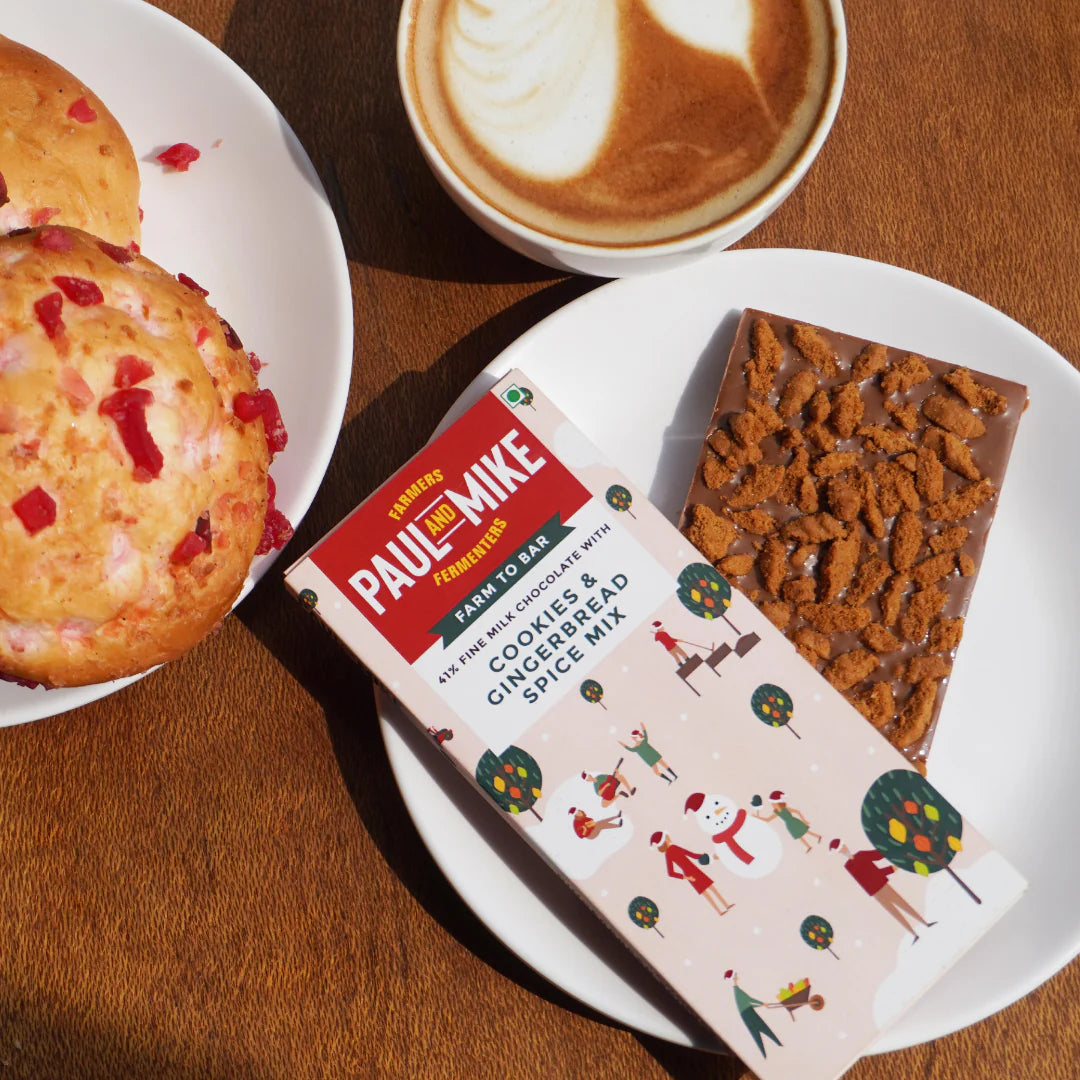 Milk Chocolate | 41% Fine Milk Cookies &amp; Gingerbread Spice Mix Chocolate - Paul &amp; Mike - 68gm