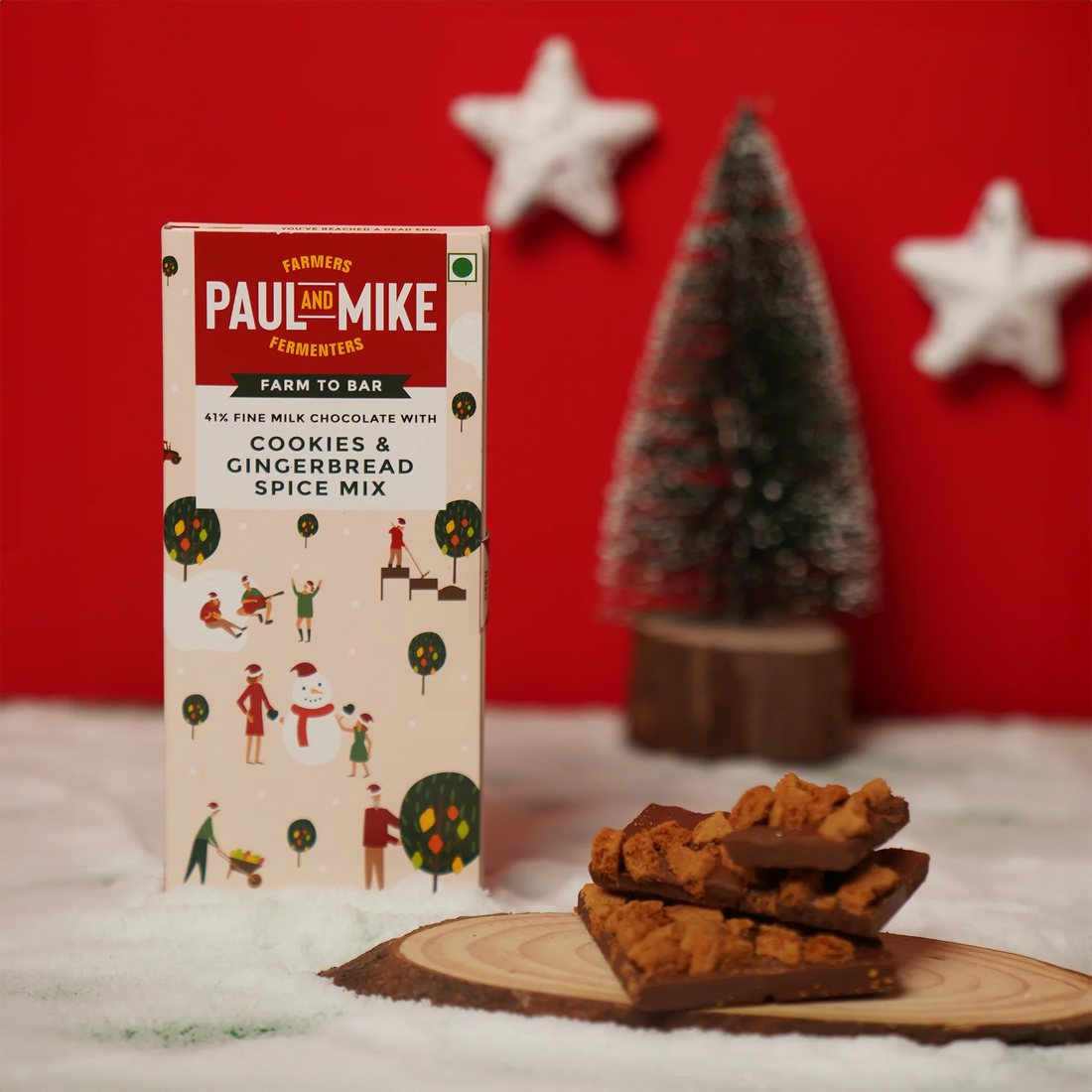 Milk Chocolate | 41% Fine Milk Cookies &amp; Gingerbread Spice Mix Chocolate - Paul &amp; Mike - 68gm