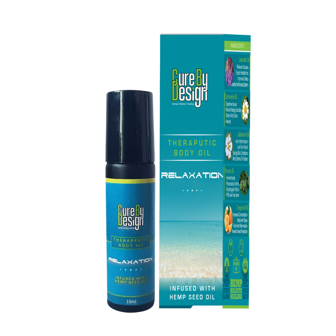 Body Oil | Theraputic Body Oil (Relaxation) - Infused With Hemp Seed Oil - Cure By Design - 10ml