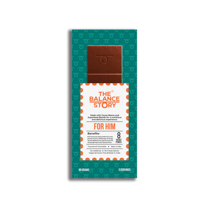 Dark Chocolate | 45% Dark – FOR HIM – 8 Herbs Powder – Bean To Bar – Vegan, Gluten Free, No Emulsifiers, No Artificial Fillers, No Additives &amp; No Added Preservatives – The Balance Story – 60gm