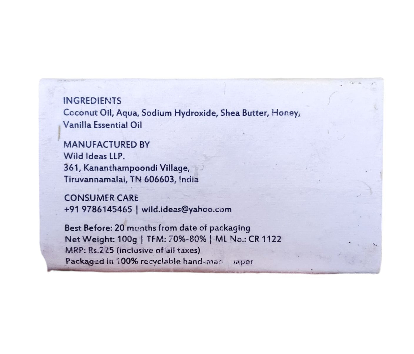 Soap | Honey Vanilla Soap (with Shea Butter) - Natural, Hand-Made Soap - Wild Ideas - 100gm