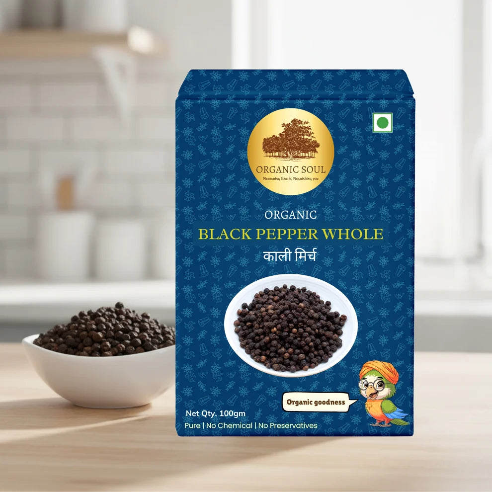 Black Pepper Whole | USDA Organic -100% Certified Organic- Chemical Free & No Added Preservatives - Organic Soul - 100gm