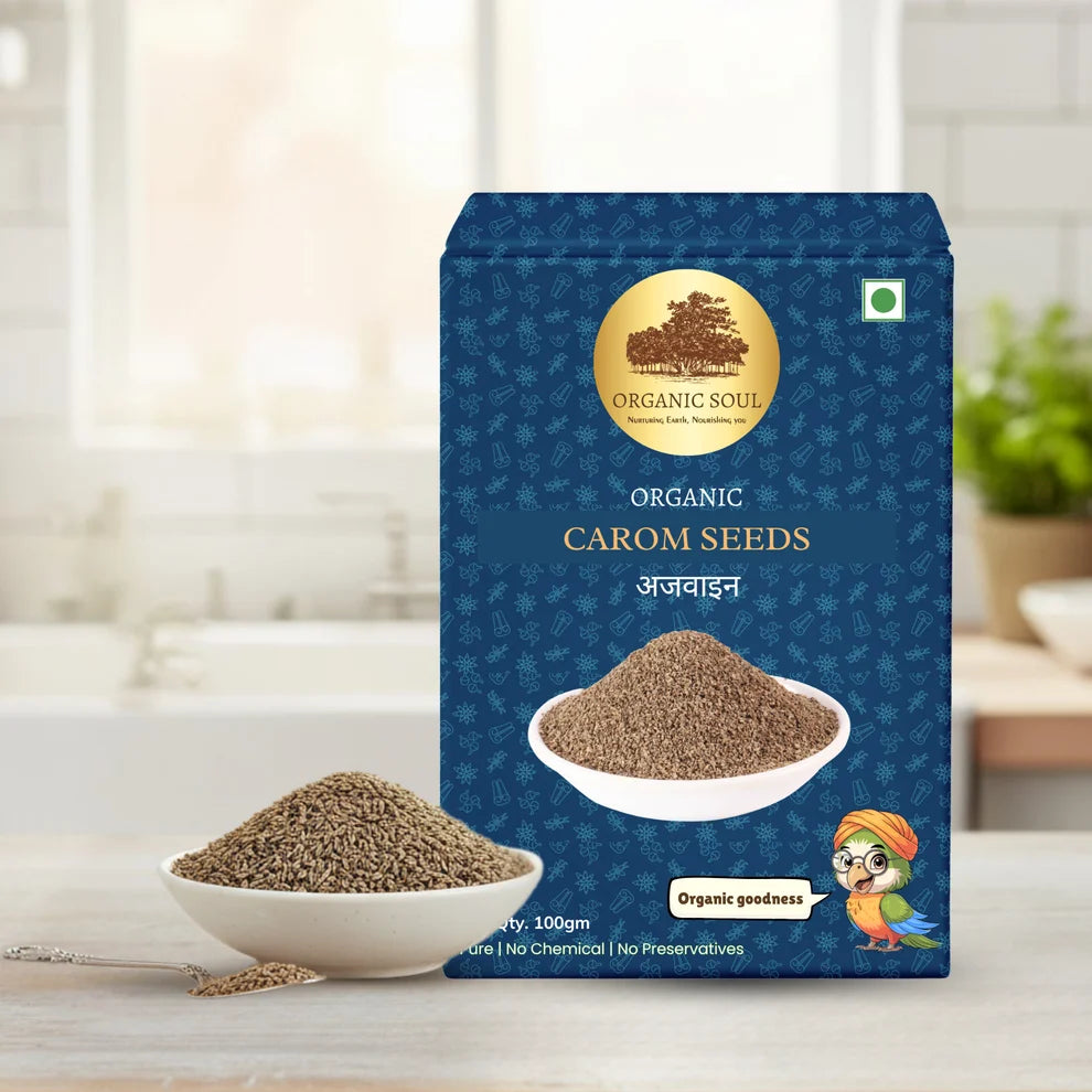 Carom | Carom Seeds (Ajwain) – USDA Organic -100% Certified Organic– No Chemical & No Added Preservatives – Organic Soul – 100gm