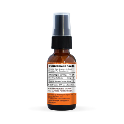 Propolis and Manuka Honey - MGO 400+ - Throat Spray - Original Honey - Natural Flavoured - Wedderspoon - 30ml