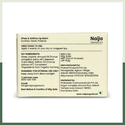 Lip Balm | Ghee &amp; Saffron -70% Ghee Rich- No Preservative , Cruelty free, Petro Chemical Free – Naija Organics– 10gm