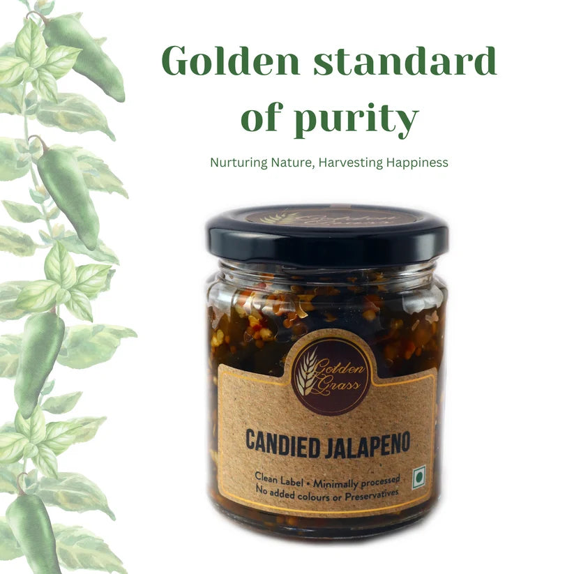 Candied Jalapeno | Kargil Apricot &amp; Saffron Preserve  - 100% Natural-No Refined Sugar – Vegan, No Added Colour &amp; No Added Preservatives – Golden Grass – 200gm
