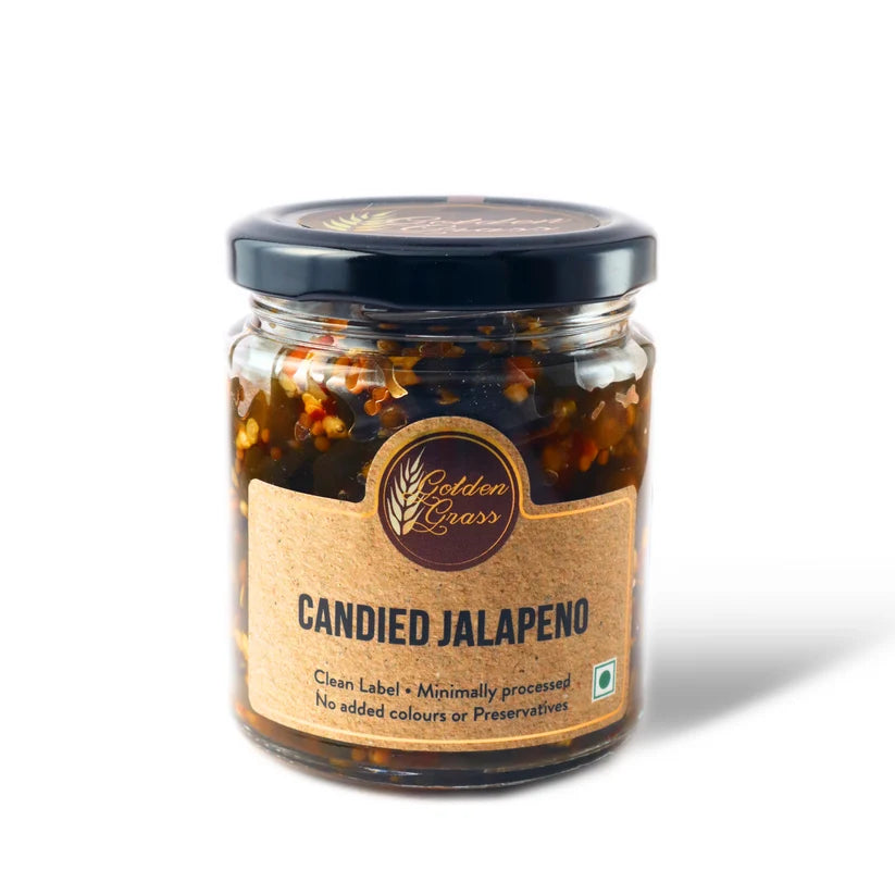 Candied Jalapeno | Kargil Apricot &amp; Saffron Preserve  - 100% Natural-No Refined Sugar – Vegan, No Added Colour &amp; No Added Preservatives – Golden Grass – 200gm