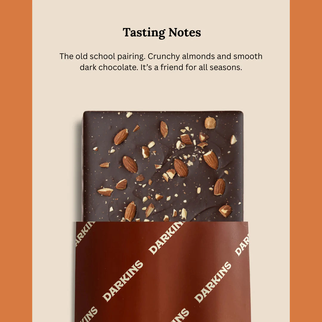 Dark Chocolate | 70% Dark Chocolate Almond Crunch (Sugarfree) – Vegan &amp; Gluten Free - Darkins – 50gm