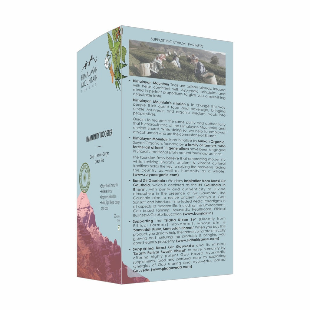 Tea | Giloy - Lemon - Ginger (Green Tea) - Immunity Booster Tea - Made With Ethical &amp; Natural Herbs - Himalayan Mountain – 1.60g x 20 Infusion Bag