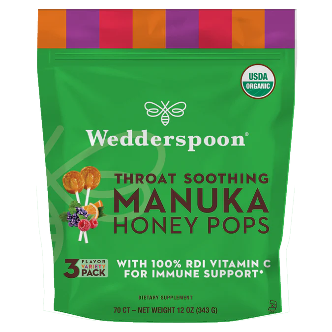 Manuka Honey Pops. - Throat Soothing - With RDI Vitamin C - USDA Organic - Wedderspoon (118gm)