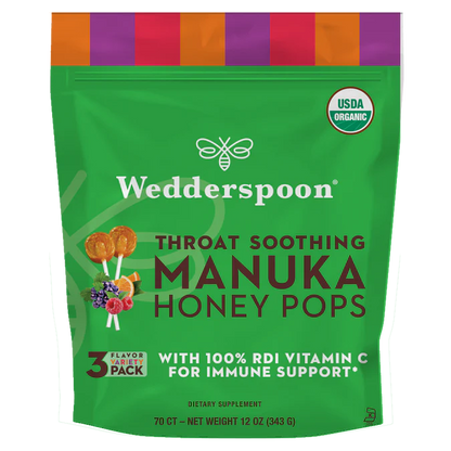Manuka Honey Pops. - Throat Soothing - With RDI Vitamin C - USDA Organic - Wedderspoon (118gm)