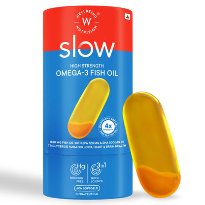 Fish Oil | 4x Strength Omega 3 Fish Oil - High Strength - For Joint, Heart &amp; Brain Health - Mercury Free - Wellbeing Nutrition - 60 Soft Gel