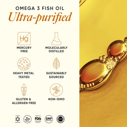 Fish Oil | 4x Strength Omega 3 Fish Oil - High Strength - For Joint, Heart &amp; Brain Health - Mercury Free - Wellbeing Nutrition - 60 Soft Gel