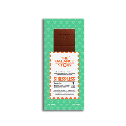 Dark Chocolate | 50% Dark – STRESS LESS – 7 Herbs Powder – Bean To Bar – Vegan, Gluten Free, No Emulsifiers, No Artificial Fillers, No Additives &amp; No Added Preservatives – The Balance Story – 60gm