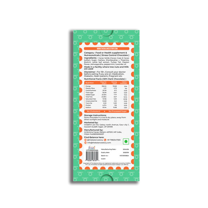 Dark Chocolate | 50% Dark – STRESS LESS – 7 Herbs Powder – Bean To Bar – Vegan, Gluten Free, No Emulsifiers, No Artificial Fillers, No Additives &amp; No Added Preservatives – The Balance Story – 60gm