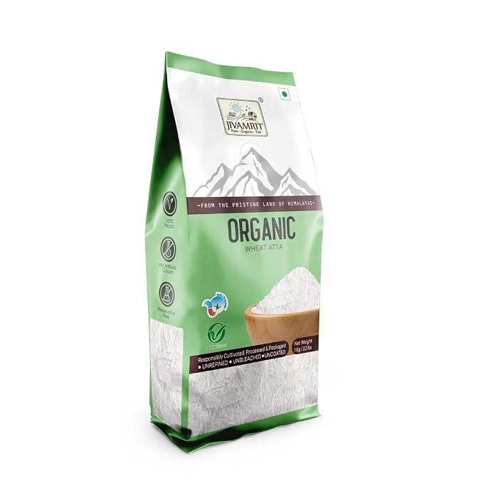 Flour | Wheat Atta- Vegan - 100% Certified Organic- Pesticide-Free, Preservative-Free- Jivamrit - 1000gm