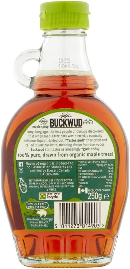 Classic Candian Maple Syrup- Buttery Caramel Flavour, Plant-Based, Suitable for Vegans &amp; Vegetarians-Perfect In Hot Drinks- No Preservatives  –Organic Buckwud – 250ml