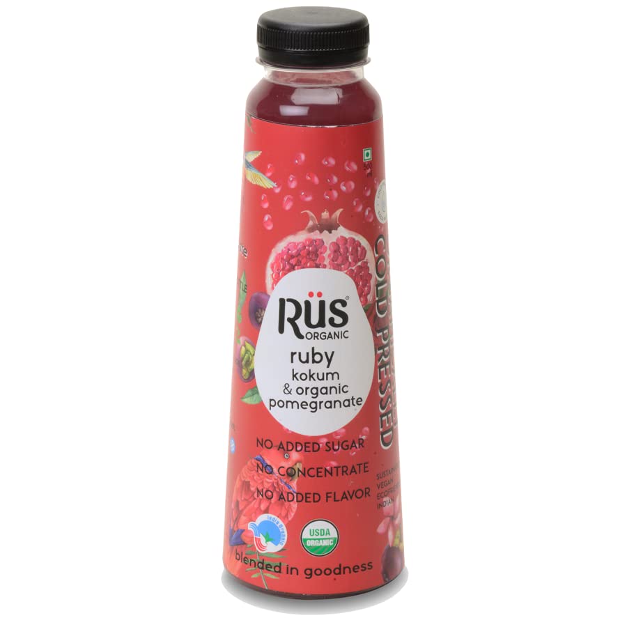 Ruby Juice –  Kokum &amp; Pomegranate Juice – Cold Pressed – USDA Organic - Indian - No Added Sugar - Rus Organic – 500ml