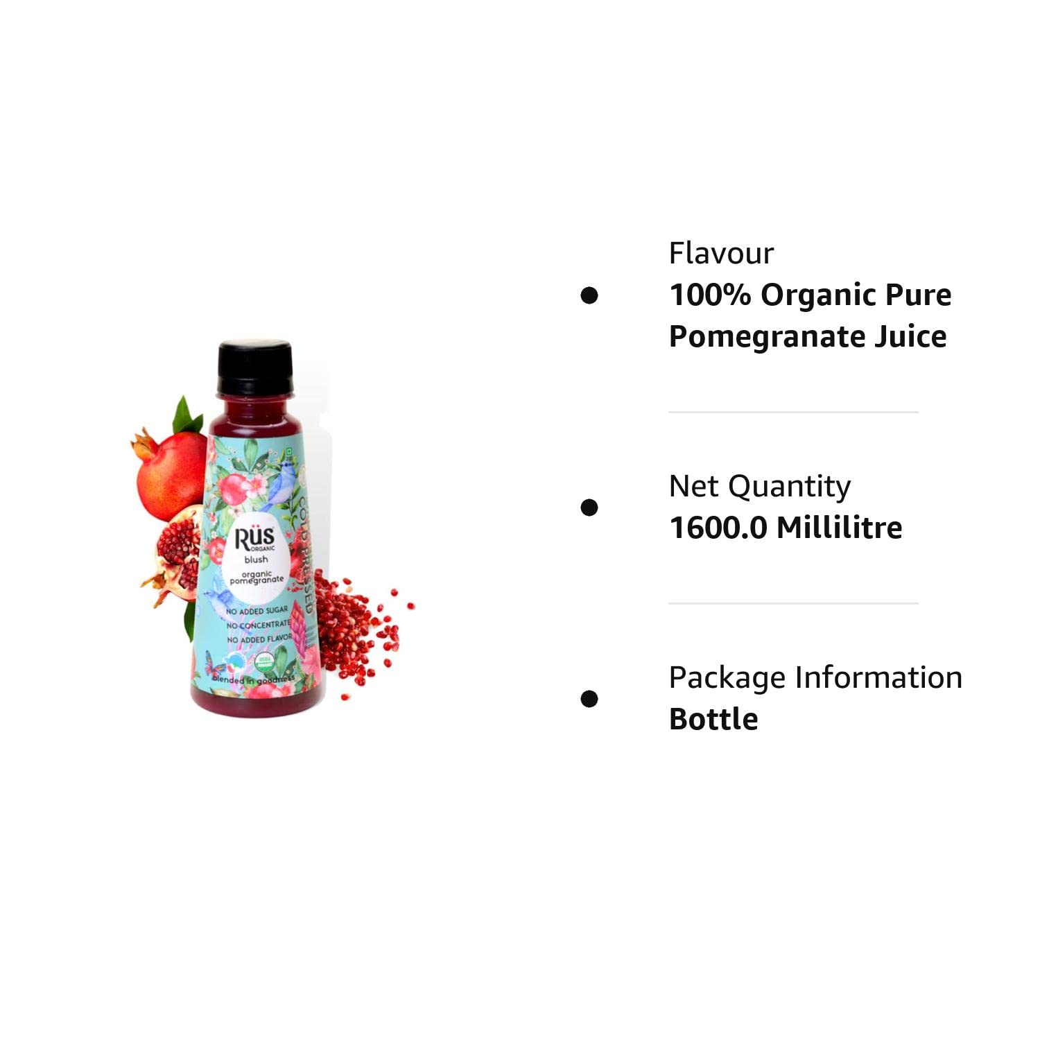Juice | Blush – Pomegranate Juice – Cold Pressed - Organic - No Added Sugar, No Concenterate &amp; No Added Flavour – Rus Organic – 200ml