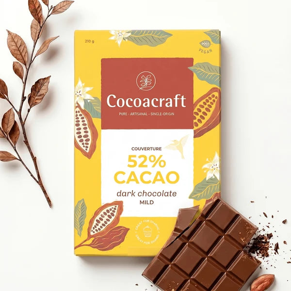 Chocolate | 52% Cocoa Dark Chocolate Mild - Made in Kerala from Single - Origin Cocoa  – Vegan -No Vegetable Oil, No Artificial Flavours- Cocoacraft – 210gm