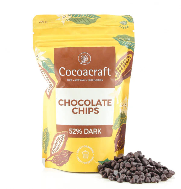 Chocolate Chips - 52% Dark Chocolate - Vegan & Gluten Free - Cocoacraft - 200gm