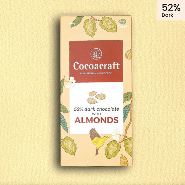 Dark Chocolate | With Roasted Almonds - 52% - No Preservatives, No Artificial Flavoring & No hydrogenated oils – Cocoacraft – 80gm