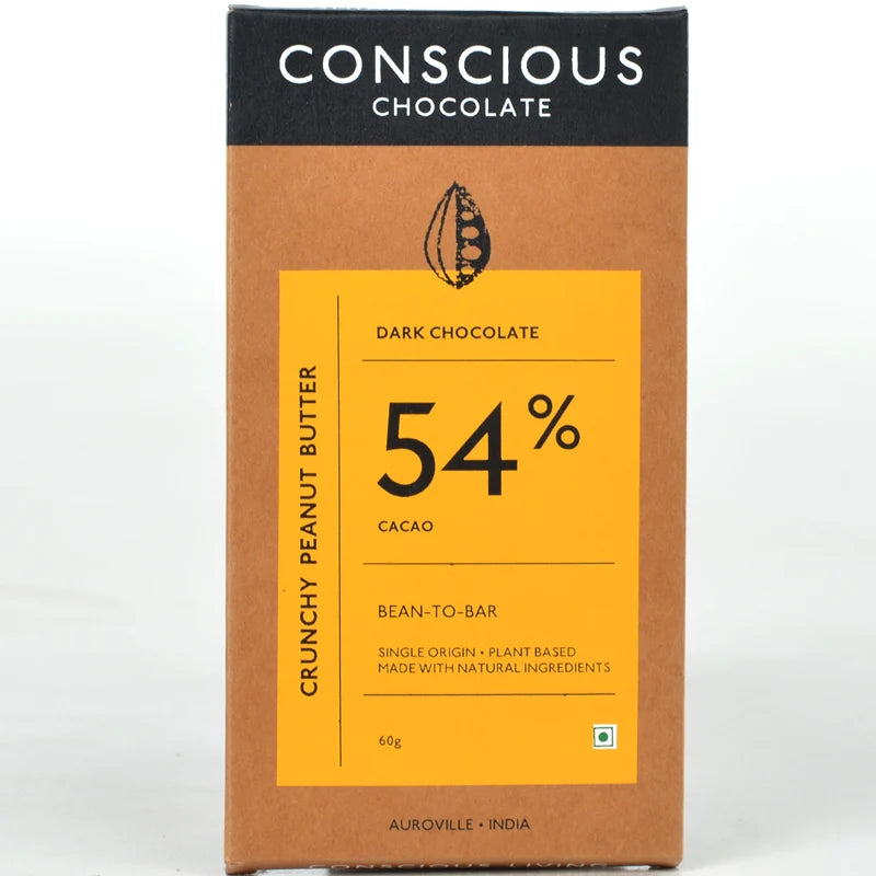 Chocolate  | 54% Crunchy Peanut Butter Dark Chocolate - Vegan &amp;amp; Gluten Free - Conscious Living - 60gm