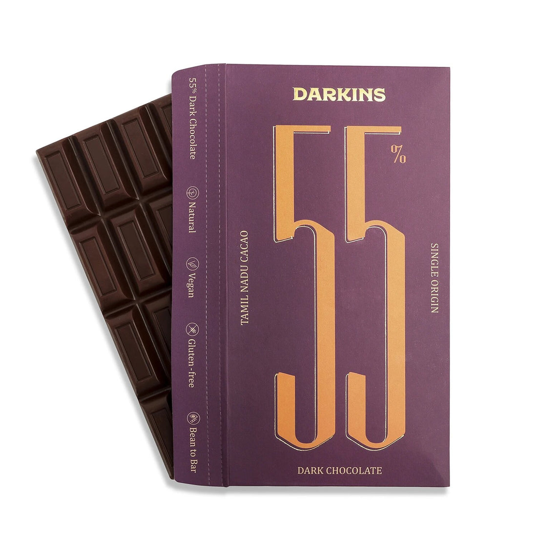 55% Dark Chocolate - Single Origin Cacao from Tamil Nadu – Vegan &amp;amp; Gluten Free - Darkins – 65gm