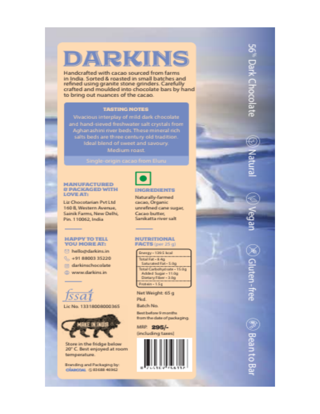 Dark Chocolate | 56% Dark Chocolate with Sanikatta Salt – Vegan &amp;amp; Gluten Free - Darkins – 65gm
