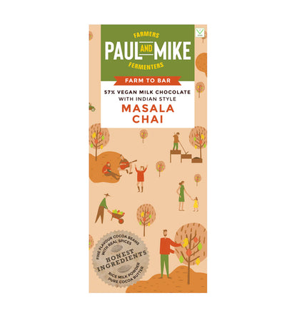 Milk Chocolate | 57% Masala Chai Chocolate – Vegan &amp; No Refined Sugar – Paul And Mike – 68gm