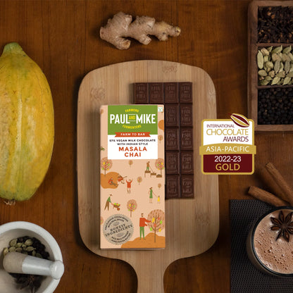Milk Chocolate | 57% Masala Chai Chocolate – Vegan &amp; No Refined Sugar – Paul And Mike – 68gm