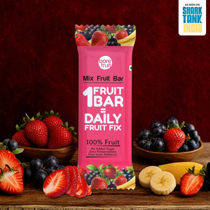 Bar | Strawberry (Mix Fruit Bar )- Solar-Dried Fruits -Gluten-Free, 100% Real Ingredients -  No Added Sugar, &amp;amp; No Added Preservatives - Bare Fruit -150gm (pack of 6)