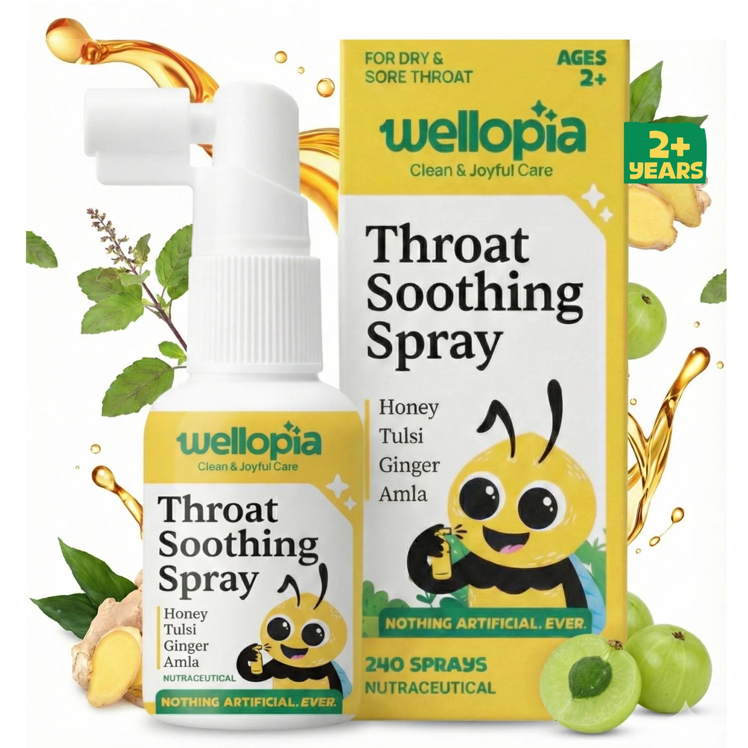 Throat Soothing Spray (Ages 2+) - Gluten Free- No Artificial Preservatives-No Refined Sugar - Natural Flavoured - Wellopia - 30ml