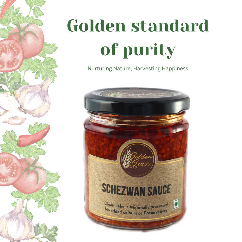 Sauce | Schezwan Sauce (Home Made With Probiotic Goodness) – 100% Natural - No Added Colour &amp; No Added Preservatives – Golden Grass – 200gm