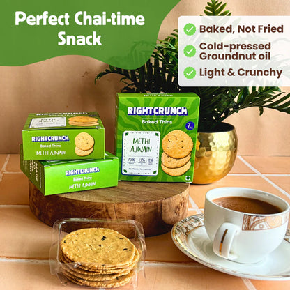 Cracker | Methi Ajwain Baked Thins - Gluten Free, Vegan-No Maida, No Palm Oil &amp; No Artificial Ingredients- Right Crunch - 50gm
