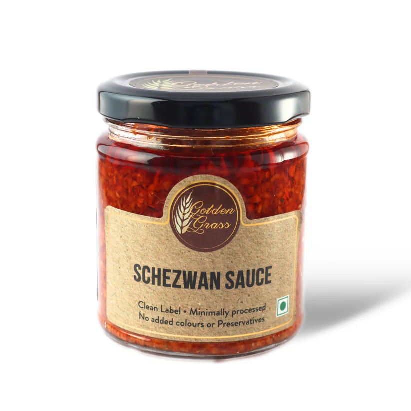 Sauce | Schezwan Sauce (Home Made With Probiotic Goodness) – 100% Natural - No Added Colour &amp; No Added Preservatives – Golden Grass – 200gm