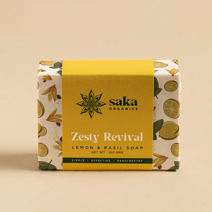 Soap | Zesty Revival (Lemon &amp;amp; Basil Soap) – Handcrafted – Saka Organics – 120gm