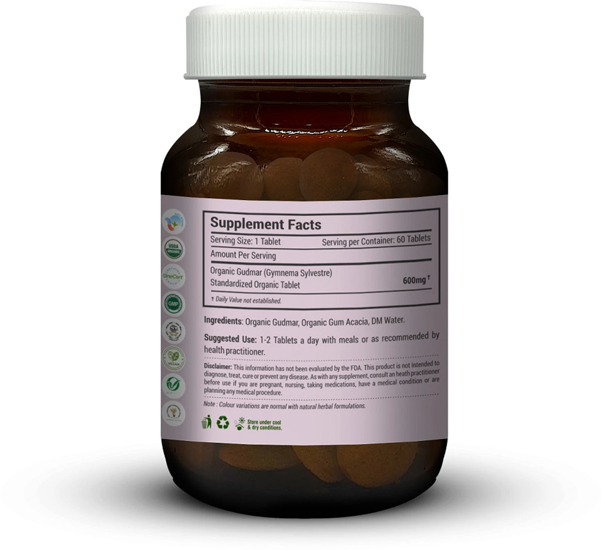 Organic Gymnema Tablets-Pure Gymnema Sylvestre Herbal Supplement - USDA Certified Organic, Non-GMO &amp; Vegan - Traditional Ayurvedic Botanical for Wellness-Just Jaivik - (600mg, 60Tablet)