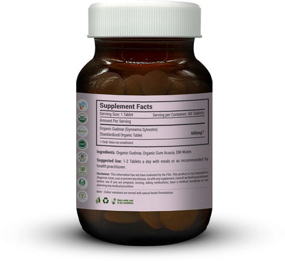 Organic Gymnema Tablets-Pure Gymnema Sylvestre Herbal Supplement - USDA Certified Organic, Non-GMO &amp; Vegan - Traditional Ayurvedic Botanical for Wellness-Just Jaivik - (600mg, 60Tablet)