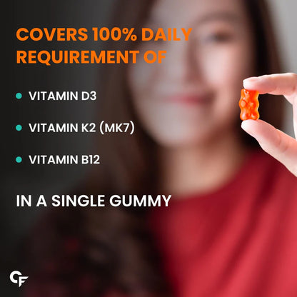 Gummies | Vitamin(D3 + K2 MK7 + B12)- Mango Flavour (Nova -D3 Gummies) - Veg Lichen Source D3 - Bone Health &amp; Immunity - No Added Sugar - Carbamide Forte - 60 N Gummies