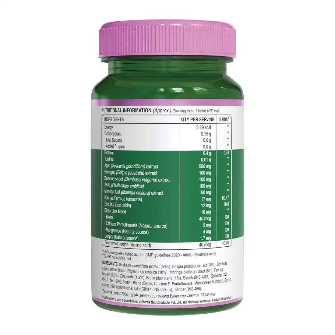 Biotin | Biotin From Natural Sesbania Extract – Supports Healthy Hair And Skin – 1000mg – Pure Nutrition – 60 Vegetarian Tablets