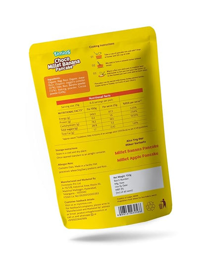 Pancake | Millet Banana Pancake Mix (Choco)-Organic Millet Instant Breakfast &amp; Healthy Dessert Mix for Kids &amp; Adult - Made With Jaggery - No Maida - No Artificial Colours or Flavour– Timios – 150gm