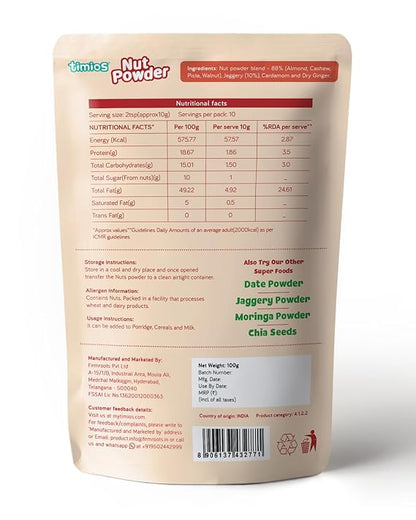 Powder | Nut Powder- Vitamin and Mineral Rich Nut Powder -Made with Jaggery for sweetness- No Added Preservatives &amp; Chemical Free - Timios - 100gm