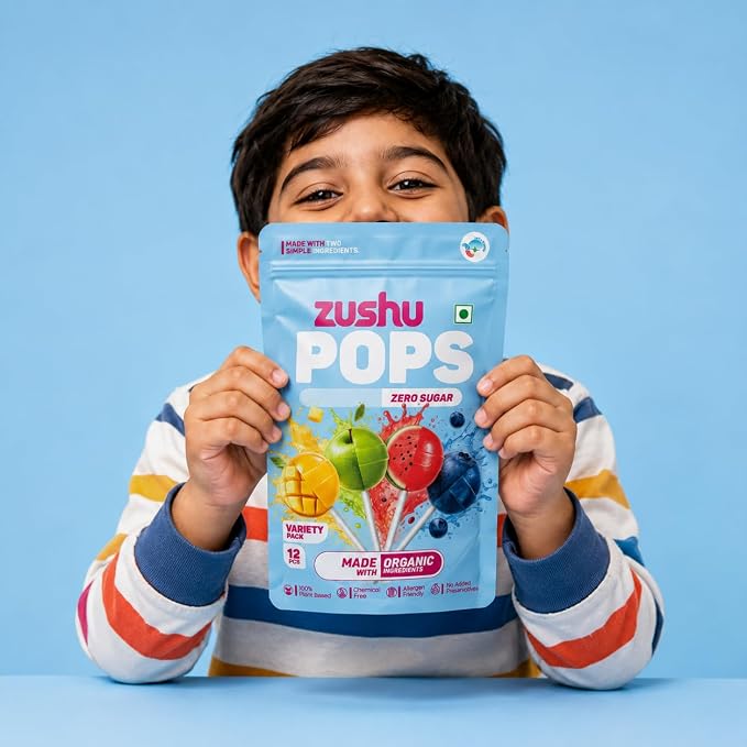 Lollipops | Organic Variety Pops (Zero Sugar)- Watermelon , Green apple , Mixed berries , Mango -Vegan- Made With Organic Ingredients - 100% Plant Based , Chemical Free, No Refined Sugar- Zushu - 12Pops - 120gm