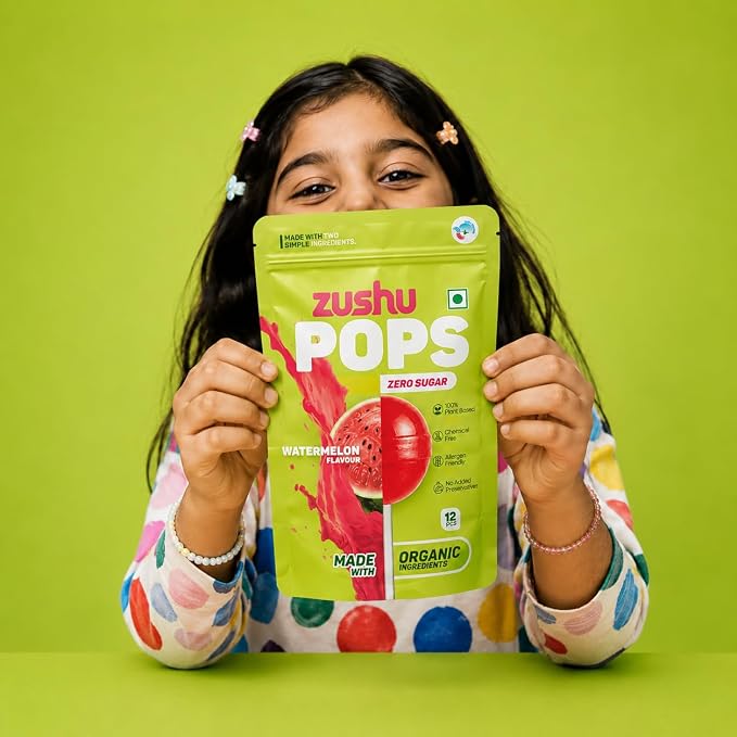 Lollipops | Watermelon Flavour (Zero Sugar) -Vegan- Made With Organic Ingredients - 100% Plant Based , Chemical Free, No Refined Sugar- Zushu - 12Pops - 120gm