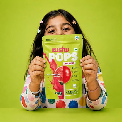 Lollipops | Watermelon Flavour (Zero Sugar) -Vegan- Made With Organic Ingredients - 100% Plant Based , Chemical Free, No Refined Sugar- Zushu - 12Pops - 120gm