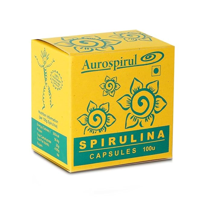 Spirulina Capsules | (Provides Quick Energy, Nourishment &amp;amp; Boosts, Immune System) - Vegan &amp;amp; GMO Free - Aurospirul - 100 Capsules