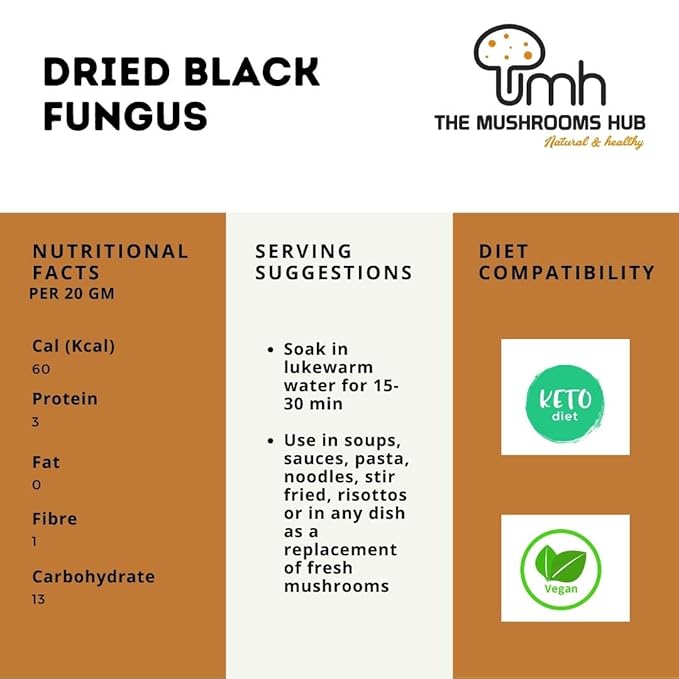 Dried Black Fungus | 100% Natural - Chemical Free &amp; No Added Preservatives - The Mushroom Hub - 100gm