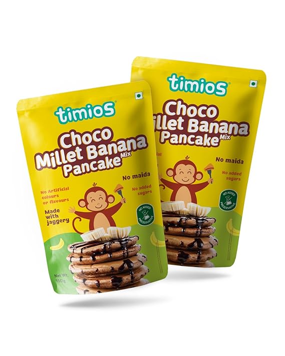 Pancake | Millet Banana Pancake Mix (Choco)-Organic Millet Instant Breakfast &amp; Healthy Dessert Mix for Kids &amp; Adult - Made With Jaggery - No Maida - No Artificial Colours or Flavour– Timios – 150gm